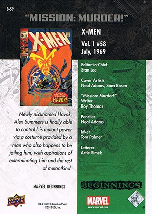 Upper Deck Marvel Beginnings Series II Break Through Card B-59 X-Men #58
