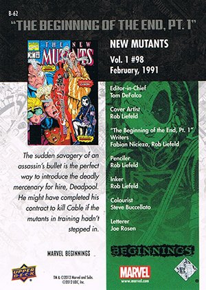 Upper Deck Marvel Beginnings Series II Break Through Card B-62 New Mutants #98
