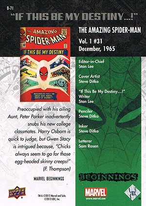 Upper Deck Marvel Beginnings Series II Break Through Card B-71 The Amazing Spider-Man #31