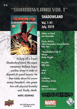 Upper Deck Marvel Beginnings Series II Break Through Card B-76 Shadowland #1