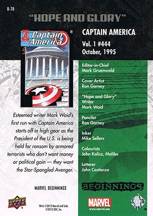 Upper Deck Marvel Beginnings Series II Break Through Card B-78 Captain America #444
