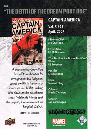 Upper Deck Marvel Beginnings Series II Break Through Card B-80 Captain America Vol 5 #25