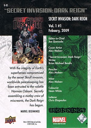 Upper Deck Marvel Beginnings Series II Break Through Card B-85 Secret Invasion: Dark Reign #1