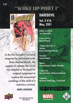 Upper Deck Marvel Beginnings Series II Break Through Card B-89 Daredevil Vol.2 #16