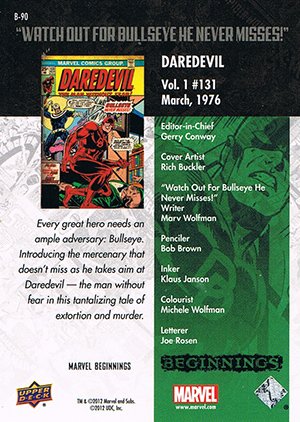 Upper Deck Marvel Beginnings Series II Break Through Card B-90 Daredevil #131