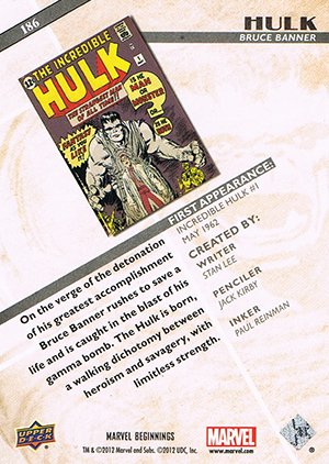 Upper Deck Marvel Beginnings Series II Base Card 186 Hulk