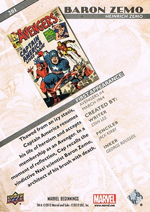 Upper Deck Marvel Beginnings Series II Base Card 201 Baron Zemo