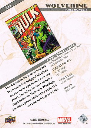 Upper Deck Marvel Beginnings Series II Base Card 249 Wolverine
