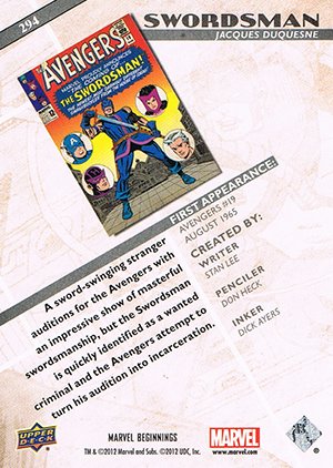 Upper Deck Marvel Beginnings Series II Base Card 294 Swordsman