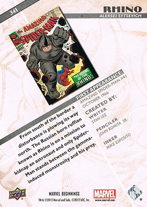 Upper Deck Marvel Beginnings Series II Base Card 341 Rhino