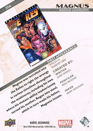 Upper Deck Marvel Beginnings Series II Base Card 354 Magnus