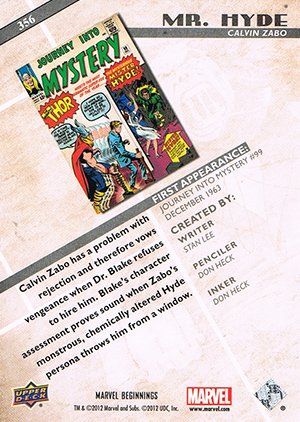 Upper Deck Marvel Beginnings Series II Base Card 356 Mister Hyde