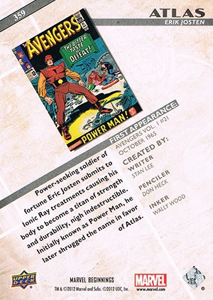 Upper Deck Marvel Beginnings Series II Base Card 359 Atlas