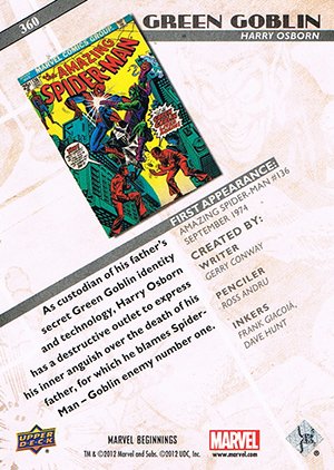 Upper Deck Marvel Beginnings Series II Base Card 360 Green Goblin