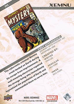 Upper Deck Marvel Beginnings Series II Base Card 191 Xemnu