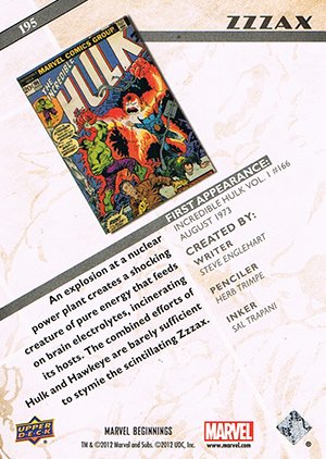Upper Deck Marvel Beginnings Series II Base Card 195 Zzzax