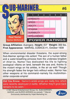 Impel Marvel Universe II Base Card 6 Sub-Mariner