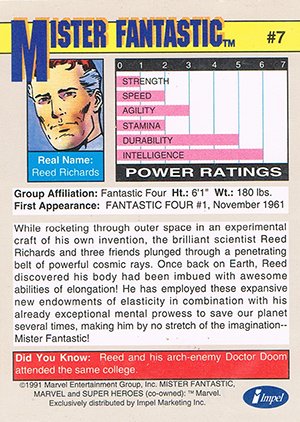 Impel Marvel Universe II Base Card 7 Mister Fantastic
