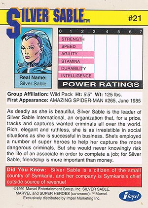 Impel Marvel Universe II Base Card 21 Silver Sable
