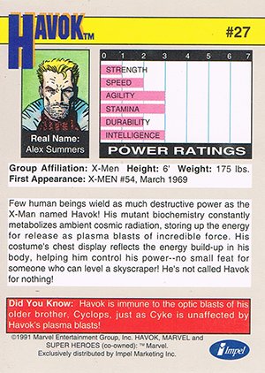 Impel Marvel Universe II Base Card 27 Havok
