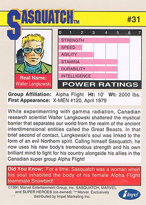 Impel Marvel Universe II Base Card 31 Sasquatch