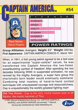 Impel Marvel Universe II Base Card 54 Captain America