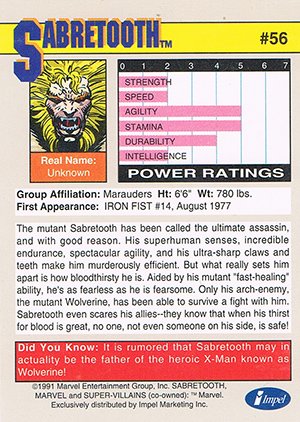 Impel Marvel Universe II Base Card 56 Sabretooth