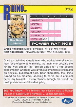 Impel Marvel Universe II Base Card 73 Rhino