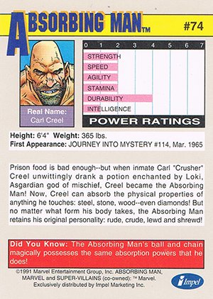 Impel Marvel Universe II Base Card 74 Absorbing Man