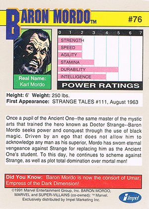 Impel Marvel Universe II Base Card 76 Baron Mordo
