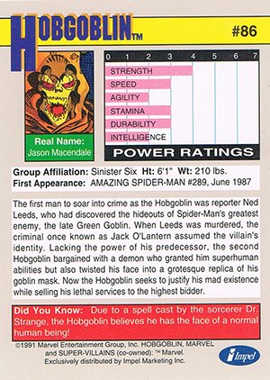 Impel Marvel Universe II Base Card 86 Hobgoblin