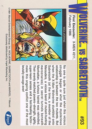 Impel Marvel Universe II Base Card 93 Wolverine vs. Sabretooth