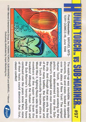 Impel Marvel Universe II Base Card 97 Human Torch vs. Sub-Mariner