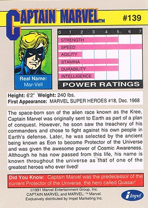Impel Marvel Universe II Base Card 139 Captain Marvel