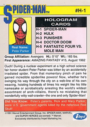 Impel Marvel Universe II Hologram Card H-1 Spider-Man