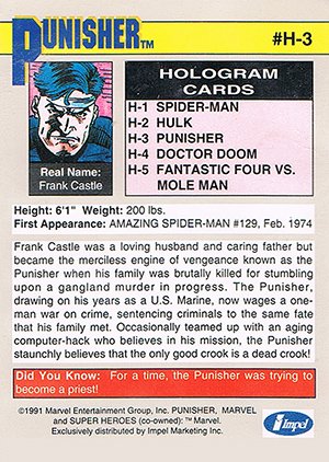 Impel Marvel Universe II Hologram Card H-3 Punisher