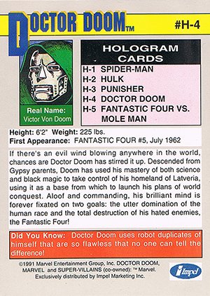 Impel Marvel Universe II Hologram Card H-4 Doctor Doom