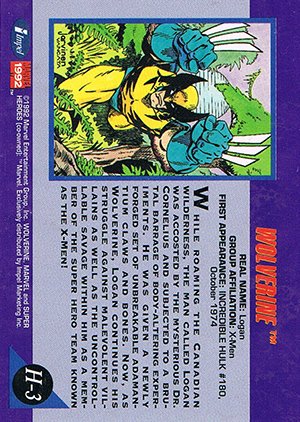 Impel Marvel Universe III Hologram Card H-3 Wolverine