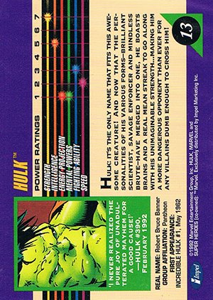 Impel Marvel Universe III Base Card 13 Hulk