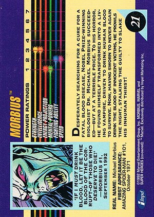 Impel Marvel Universe III Base Card 21 Morbius