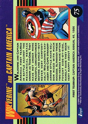 Impel Marvel Universe III Base Card 75 Wolverine and Captain America