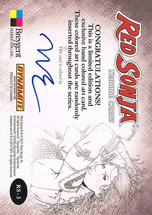 Breygent Marketing Red Sonja Hand-Colored Line Art Card RS-3 Featuring shoulder armor