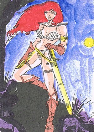 Breygent Marketing Red Sonja Hand-Colored Line Art Card RS-1 Standing by tree
