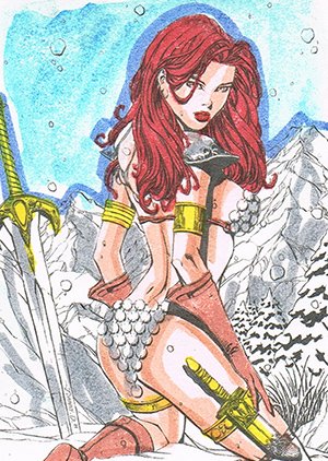 Breygent Marketing Red Sonja Hand-Colored Line Art Card RS-2 With sword viewed from behind