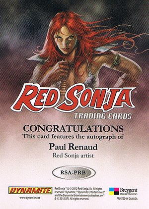 Breygent Marketing Red Sonja Autograph Card RSA-PRB Paul Renaud