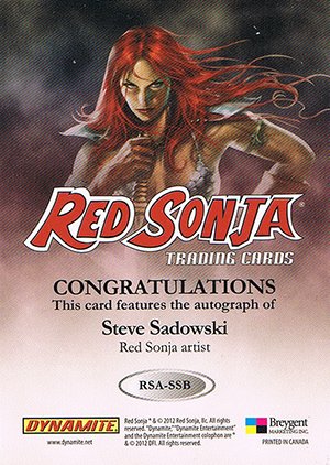 Breygent Marketing Red Sonja Autograph Card RSA-SSB Steve Sadowski