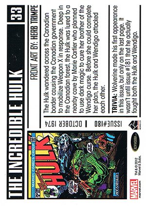 Rittenhouse Archives Marvel Bronze Age Parallel Card 33 The Incredible Hulk #180