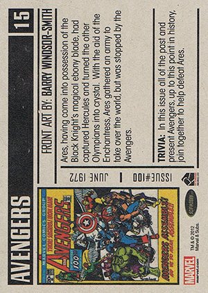 Rittenhouse Archives Marvel Bronze Age Base Card 15 Avengers #100
