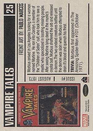 Rittenhouse Archives Marvel Bronze Age Base Card 25 Vampire Tales #1
