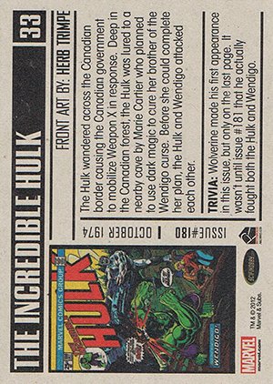 Rittenhouse Archives Marvel Bronze Age Base Card 33 The Incredible Hulk #180